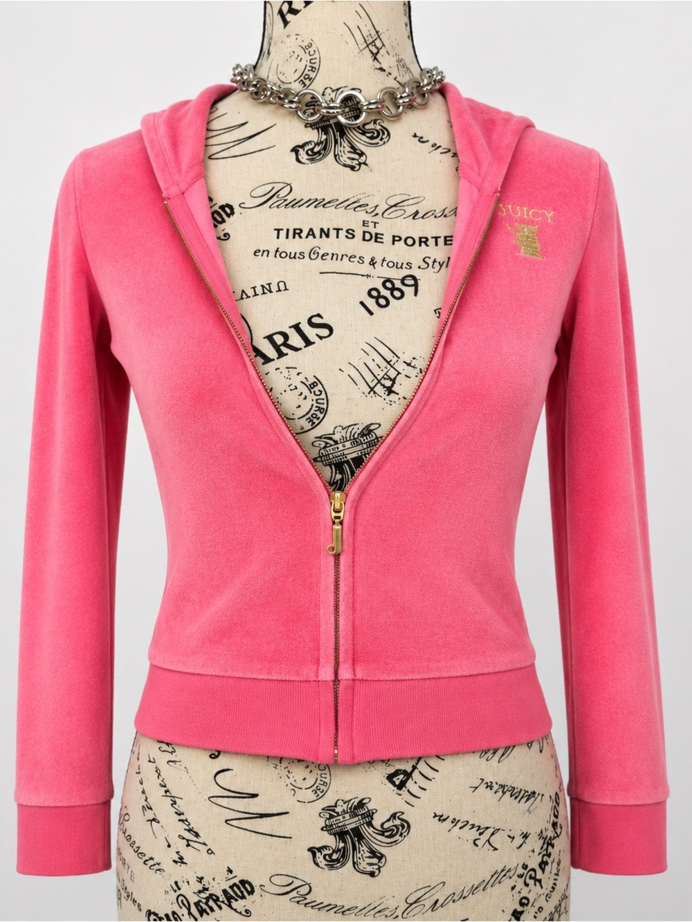 Juicy Couture Hot Pink Velour Hoodie with Gold Logo